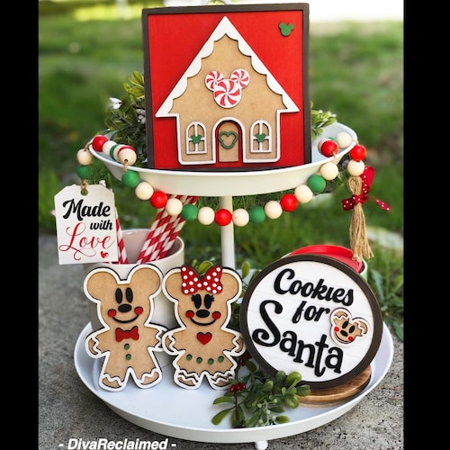 Mickey and Minnie Christmas Tiered Tray Decor Mickey Reindeer Etsy