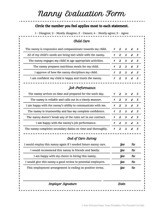 Nanny Performance Review Template