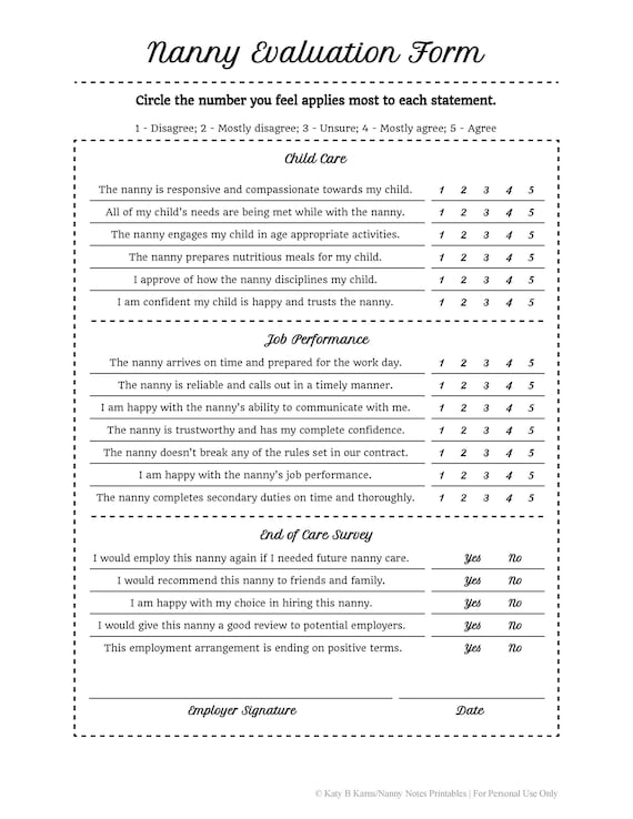 Nanny Performance Review Template