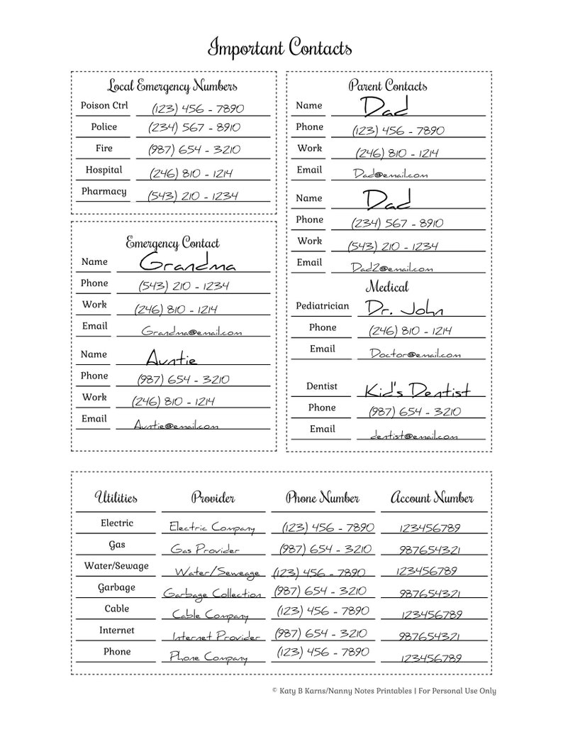 Nanny Notes Template