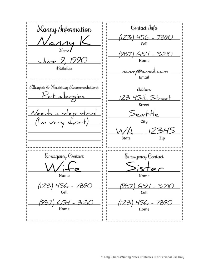 Nanny Notes Template