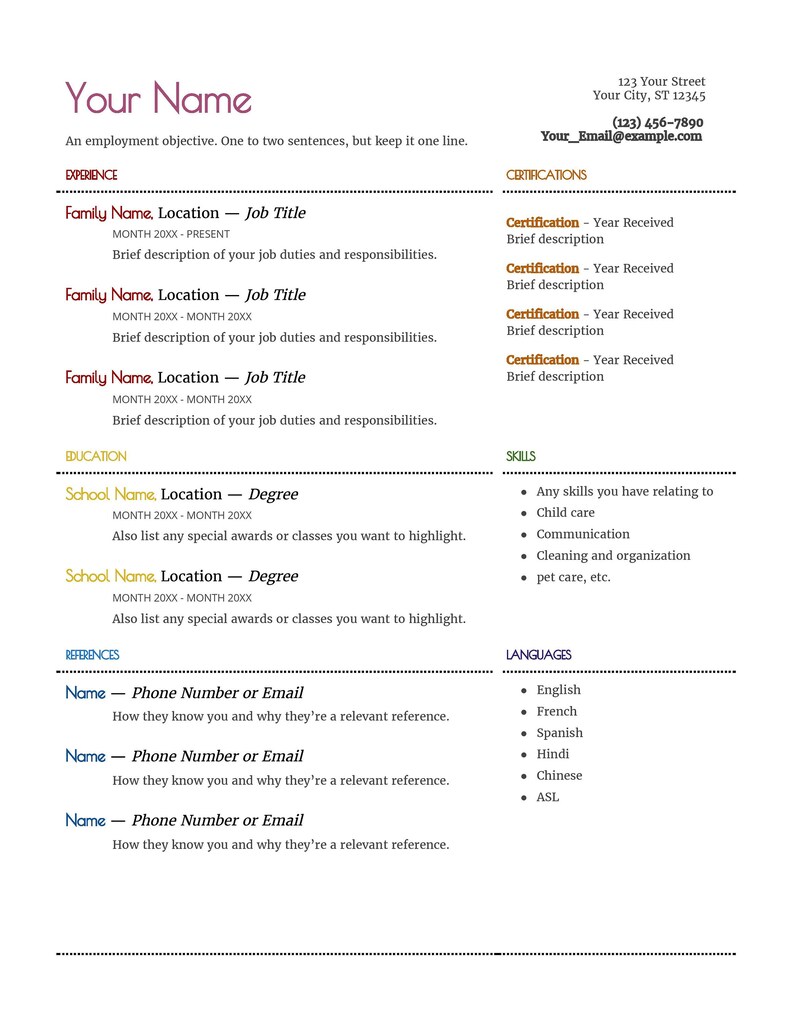 Nanny Resume & Cover Letter