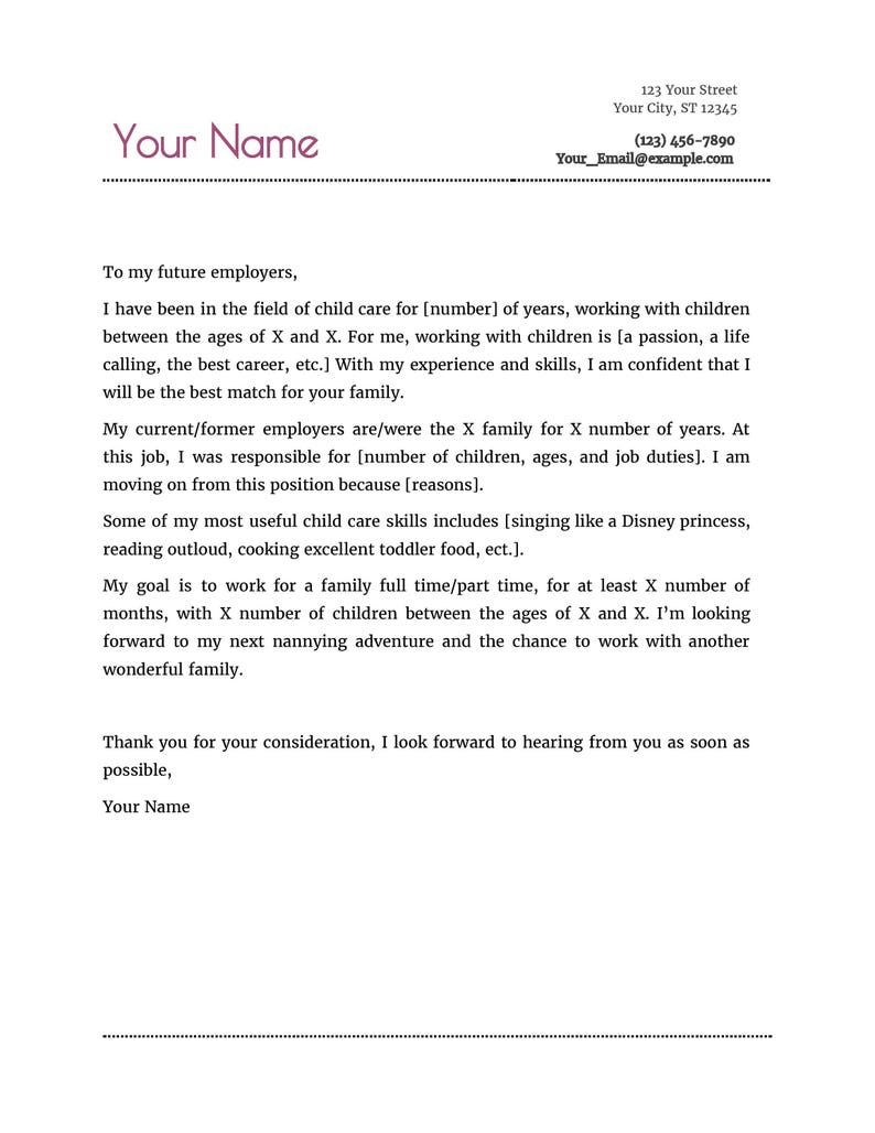 cover letter for a nanny resume