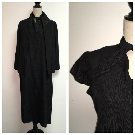 1930’s Antique Black Moire Taffeta Dress with Jack