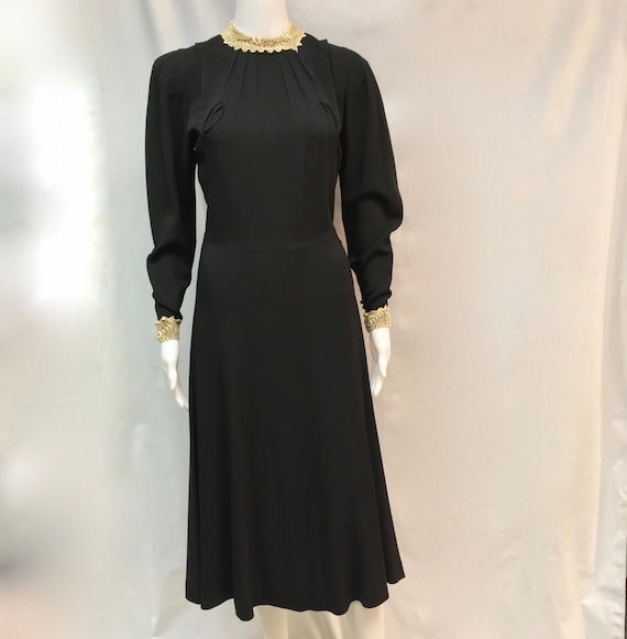 Elegant Antique 1930's Black Crepe Cocktail Dress