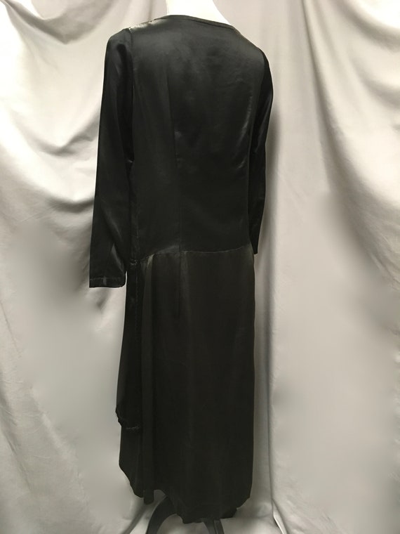 Antique 1920’s Black Silk Satin Dress, Ecru Embro… - image 4