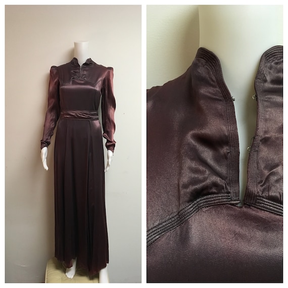Elegant 1930’s Antique Plum Silk Satin Evening Dre