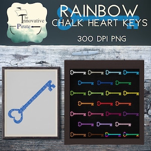 Regenboog krijt hart sleutel Clipart pack - belangrijke illustraties hart - belangrijkste gunst labels - hou van belangrijke cupcake toppers - Valentijnsdag clipart - hou van clipart