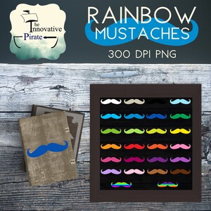 Rainbow Mustaches Clipart pack - Mustache cupcake toppers - mustache  favor tags - colorful mustache clip art - hipster clipart - hair art