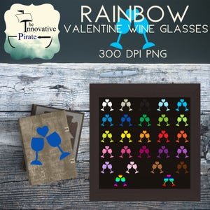 Rainbow Valentine Glasses clipart - wine glass clipart - love glasses clip art - valentines favor tags - love cupcake toppers - wedding art