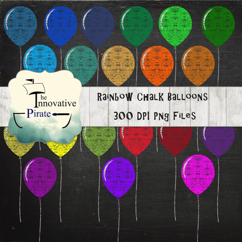 Rainbow Chalk Balloons Clipart Colorful Balloons Clipart Etsy