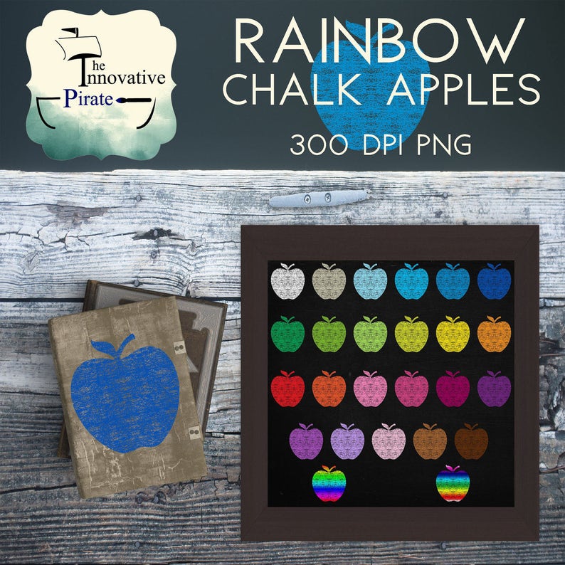 Chalk Apple Clipart Pack Chalkboard Apples Chalk Apples Etsy