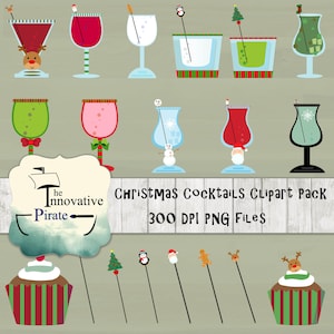 クリスマスカクテルクリップアートパック - ホリデードリンククリップアート - ホリデーカクテルクリップアート - クリスマスドリンククリップアート - クリスマスクリップアート -