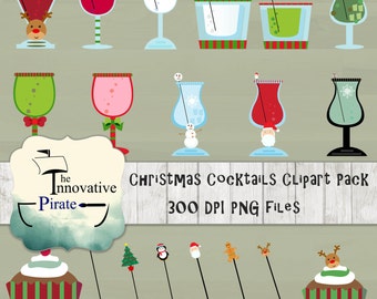 Christmas Cocktails Clipart Pack - Holiday Drinks Clipart - Holiday Cocktails Clipart - Christmas Drinks Clipart - Christmas Clipart -