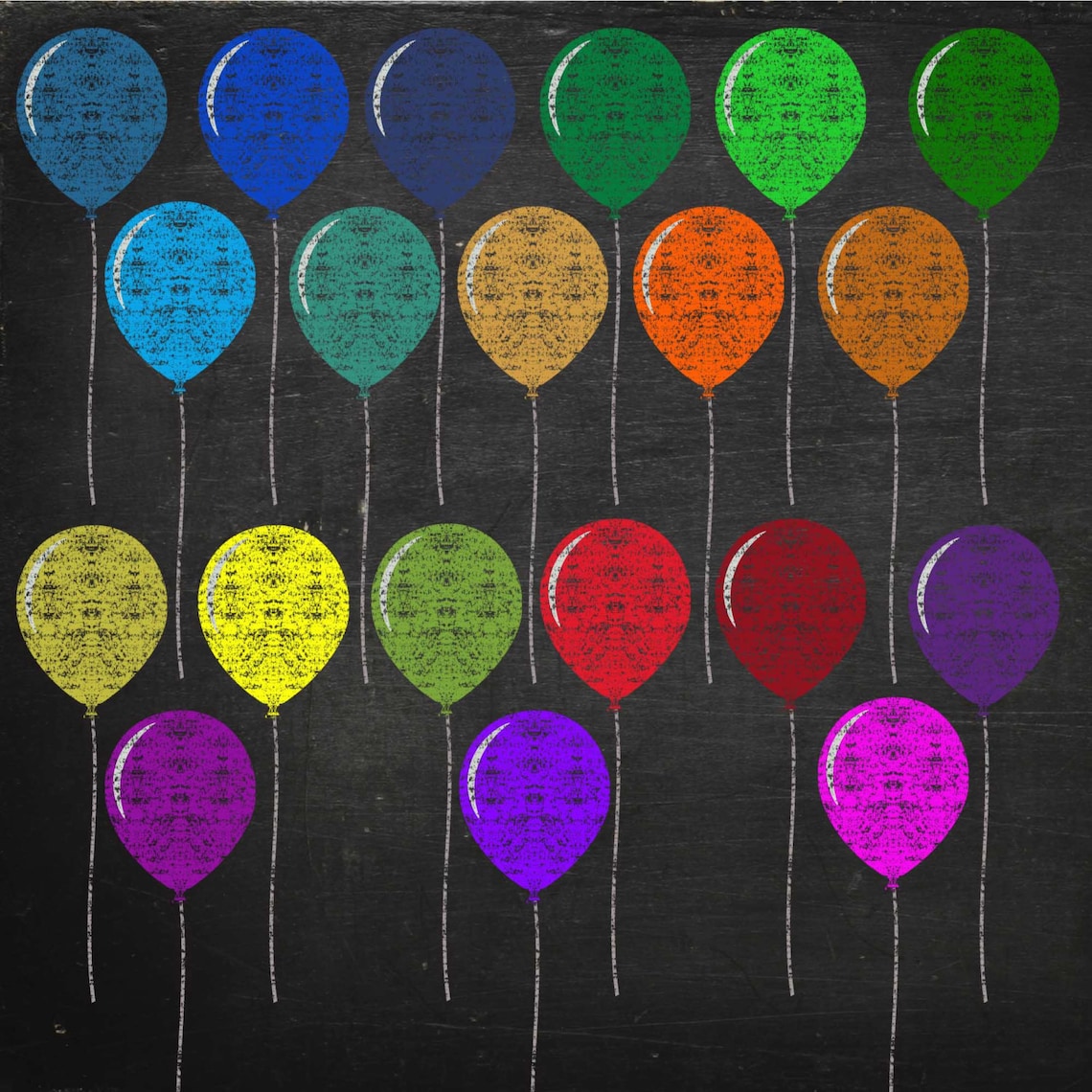 Rainbow Chalk Balloons Clipart Colorful Balloons Clipart - Etsy