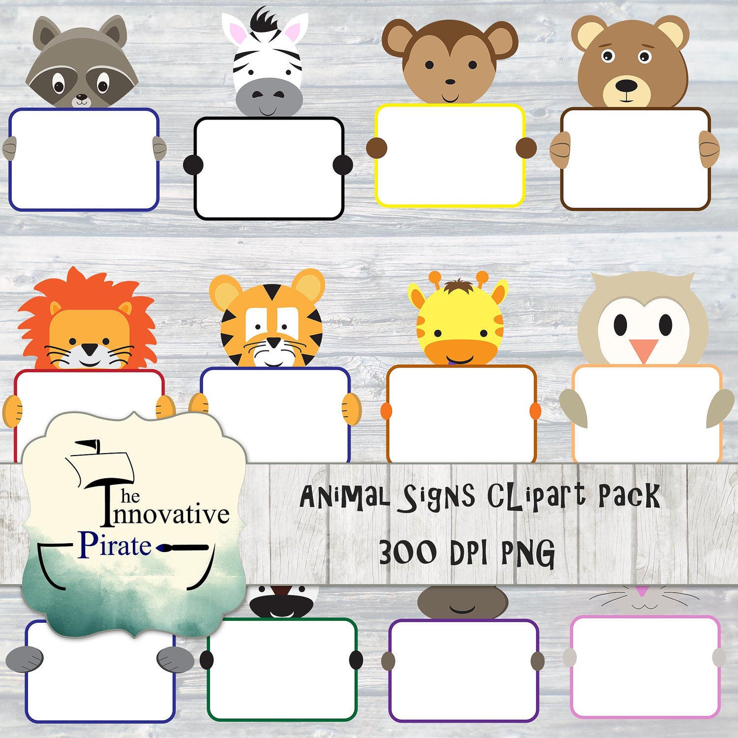 animal-signs-clipart-pack-animals-holding-signs-birthday-etsy