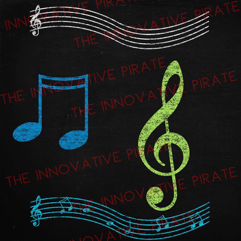 Chalk Music Notes Clipart Pack Chalkboard Music Clip Art Etsy
