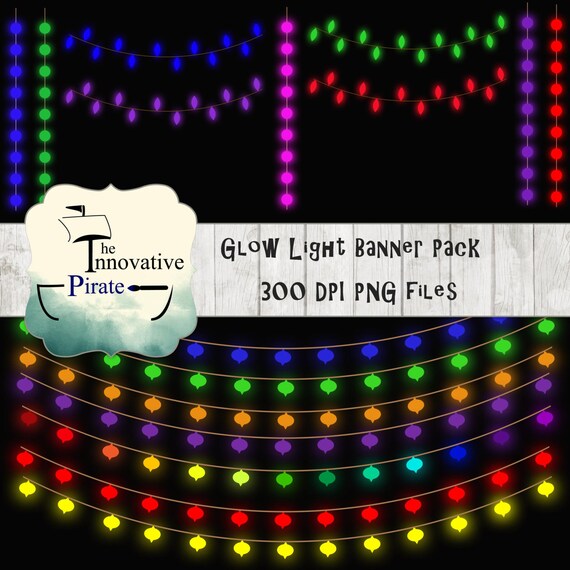 Rainbow Glow Lights Banner Clipart Glowing Lights Clipart Etsy