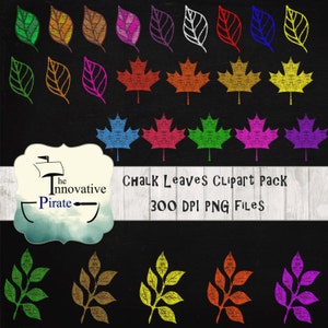 Chalk Leaves Clipart Pack - Chalk Leaf Clipart - Colorful Leaves clipart - Chalk Forest Clipart - Chalk branches clipart - Chalk clipart -