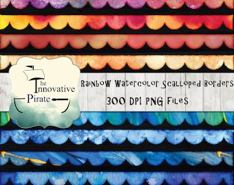 Pacote de bordas recortadas em aquarela arco-íris - bordas coloridas - pacote de banners recortados - borda recortada multicolorida - banners em aquarela