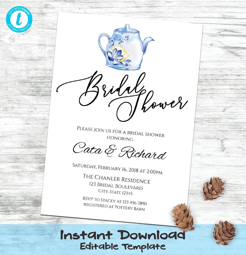 Tea Party Bridal Shower Invitations Templett Invites Tea Etsy Tea Party Bridal Shower Invitations Templett Invites Tea Etsy