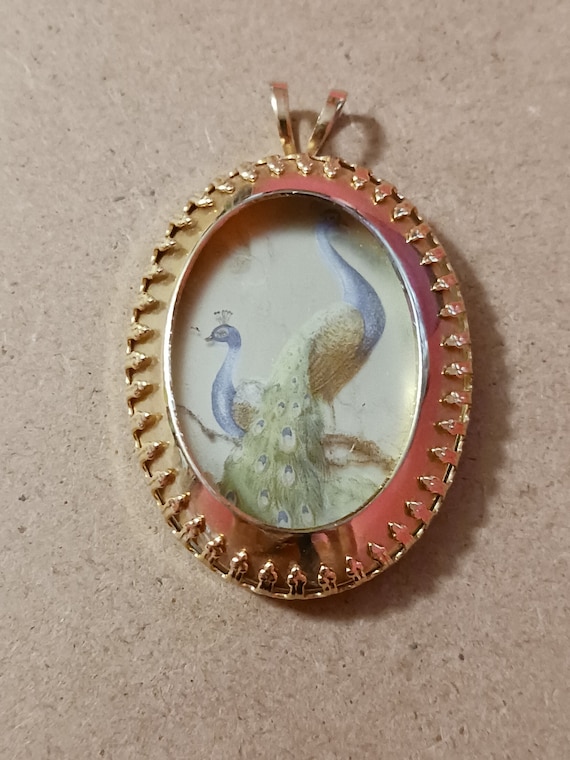 VINTAGE Goldtone PEACOCK PENDANT