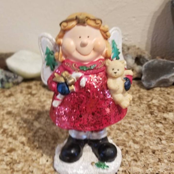 Adorable Ceramic BOBBLE CHRISTMAS Girl ANGEL with Toys, Christmas Decor, Christmas Decoration, Christmas Accent, Holiday Desk Office Decor