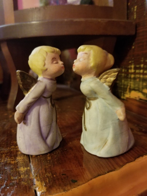 Adorable Pair of CERAMIC KISSING ANGELS Mid Century Christmas Etsy