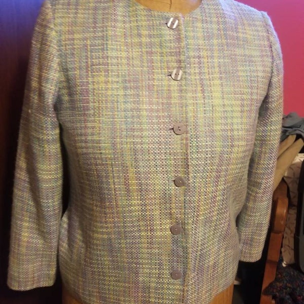 Alfred Dunner Petite Size 12P Purple Pastel Striped Button Jacket, ALFRED DUNNER BLAZER, Alfred Dunner Polyester Coat, Women's Clothing