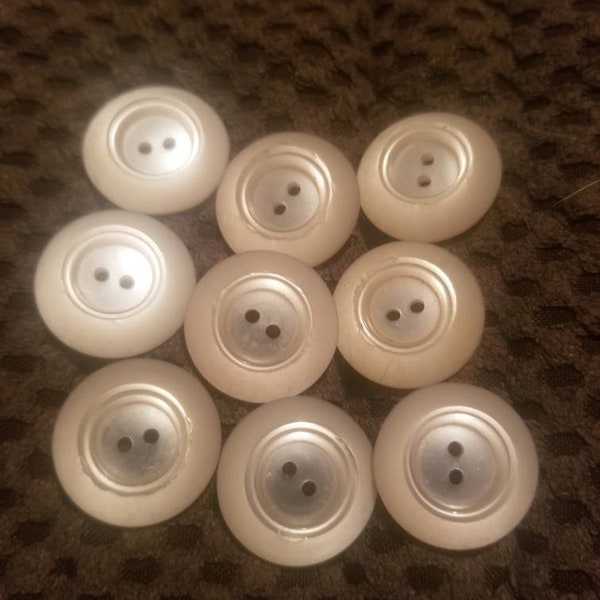 VINTAGE Concave OPALESCENT 2 hole BUTTONS set of 9, Mid Century Buttons, Sewing Accessories, Vintage Craft Supplies, Closures and Fasteners