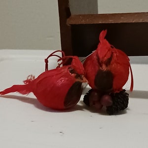 VINTAGE CARDINAL ORNAMENTS, lot of 2, Red Feathered Bird Christmas Decor, Mid Century Holiday Decorations, Craft supplies