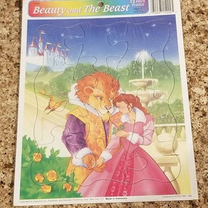 Sellado 1996 Playmore BEAUTY y la BEAST 12 Piece Frame Tray PUZZLE, Belle and Beast Cardboard Puzzle, Vintage Children's Puzzles