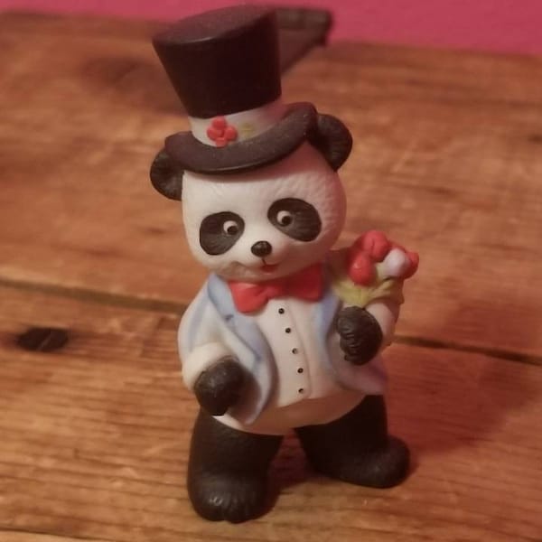Vintage Bronson Collectible Porcelain Bisque PANDA BEAR FIGURINE in Top Hat and Tuxedo, B C Anthropomorphic Miniature, Gift for Panda Lovers