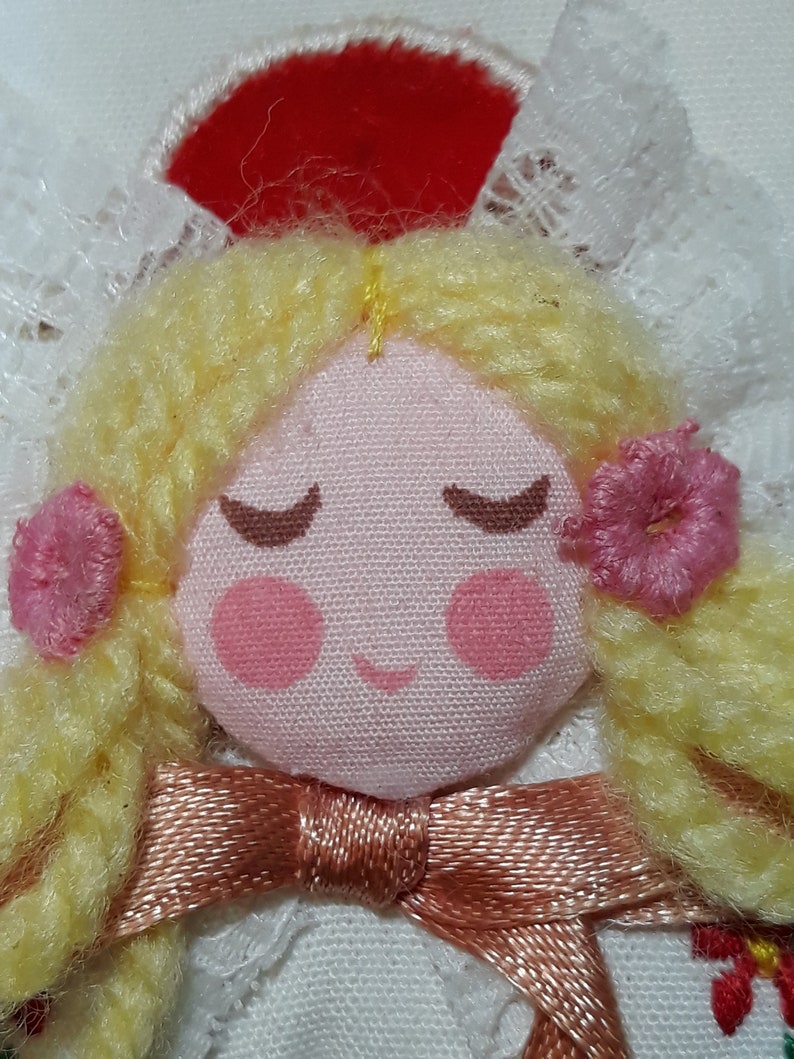 Holiday Decor Vintage Ornament Stitched Square Pillow HANDCRAFTED CHRISTMAS ORNAMENT Yellow Yarn Angel Christmas Tree ornament