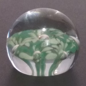 Pretty Round Trumpet FLOWERS GLASS PAPERWEIGHT, Bubble Glass Paperweight, Vintage Green Floral Paperweight, Collectible Art Glass, Office image 8