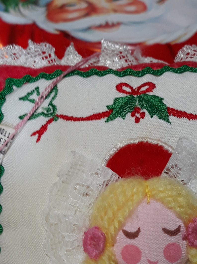 Holiday Decor Vintage Ornament Stitched Square Pillow HANDCRAFTED CHRISTMAS ORNAMENT Yellow Yarn Angel Christmas Tree ornament