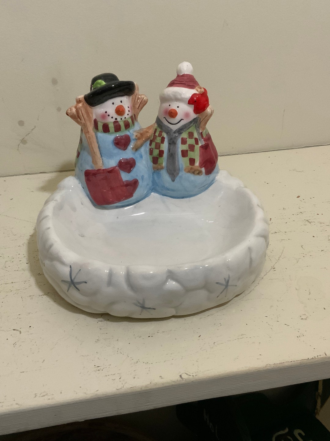 Vintage Ceramic SNOWMEN SOAP DISH, Christmas Bathroom Decor, Vintage