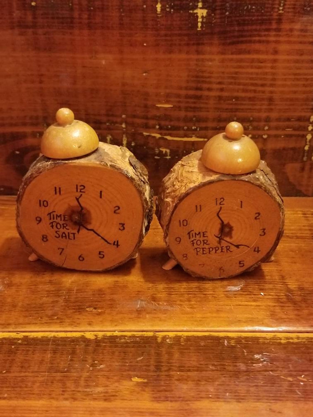 Vintage Wooden Log Slice Alarm Clock Time SALT & PEPPER Etsy