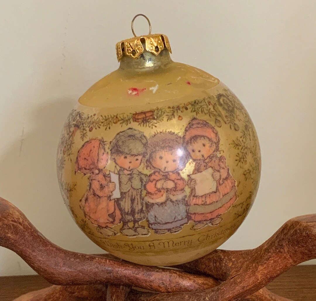 HALLMARK BALL ORNAMENT, 1977 Golden Glass Ball Ornament we Wish You a