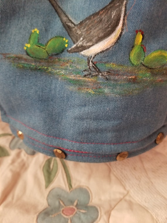 Unique HANDPAINTED DENIM Bucket PURSE by Helen, V… - image 6