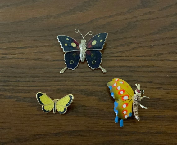 VINTAGE BUTTERFLY BROOCHES, lot of 3, Butterfly P… - image 1