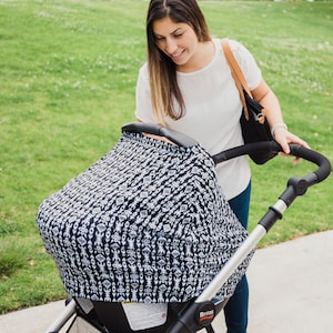 Wielofunkcyjny pokrowiec na fotelik samochodowy, spacerówkę, baldachim zapewniający prywatność, rozciągliwy pokrowiec do karmienia dla mamy, prezent na baby shower, czarno-biały, boho, IKat