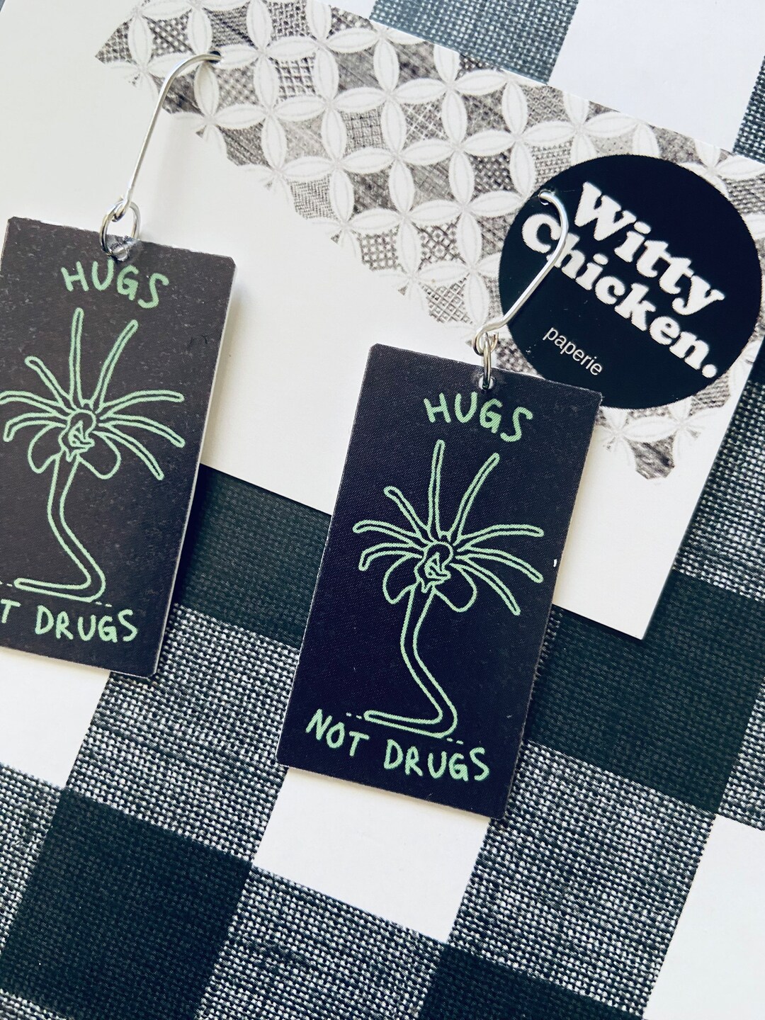 Facehugger Hugs Not Drugs Earrings, I Like Your Face, Xenomorph, Alien Movie, Alien Movie Merch