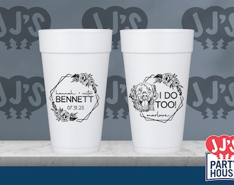 Unleash the Love: Personalized Paws Custom Printed Wedding Cups - I Do Too! Woof-tastic Double-Sided Design!