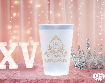 Personalized Quinceanera Cups: Quinceanera Tiara Custom Frosted Cups