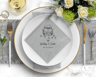 Hand-Drawn Just Married Car Napkins | Custom Wedding Decor