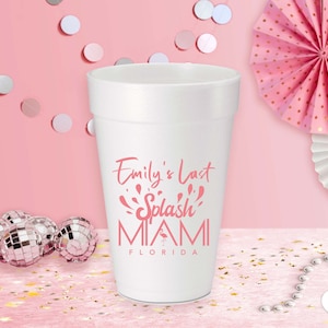 custom printed last splash in miami bachelorette party with a stork - jj's party house