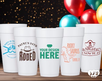 Custom Birthday Foam Cups, Personalized Party Favors