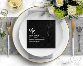 Fun Fact Wedding Napkins with Modern Monogram and Drape