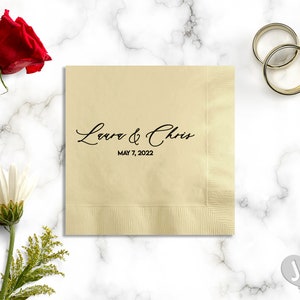 Vingtage Calligraphy Custom and Personalized Wedding, Engagement or Rehearsal Dinner Beverage Napkins